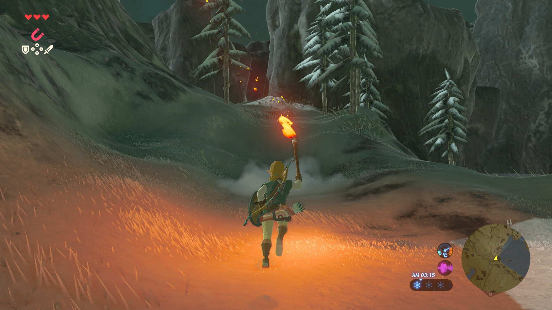 The Legend of Zelda: Breath of the Wild screenshot: cel-shaded, painterly, third-person, no outlines, two-tone cel (environment)
