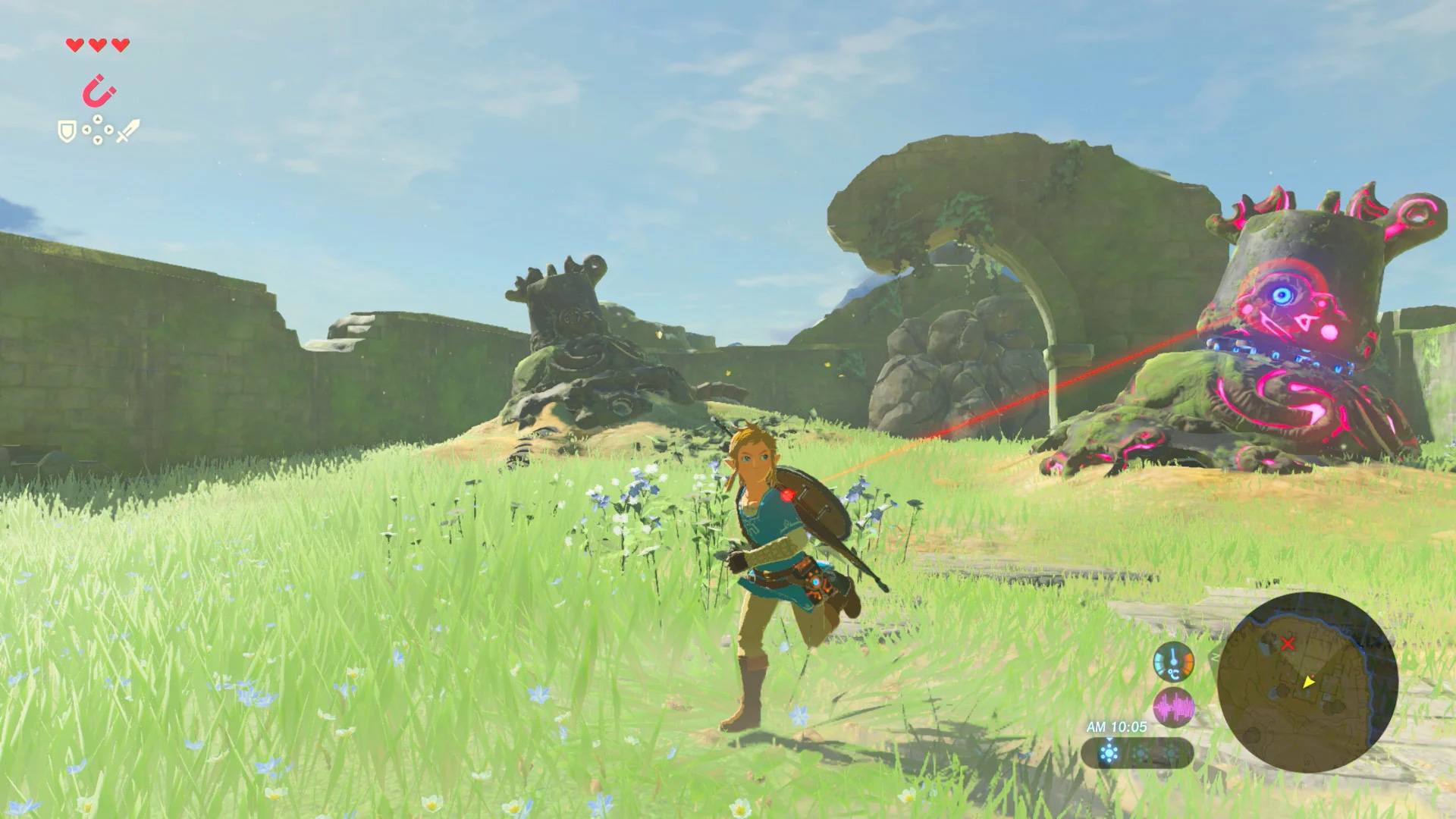 The Legend of Zelda: Breath of the Wild screenshot: cel-shaded, painterly, third-person, no outlines, two-tone cel (environment, character, combat)
