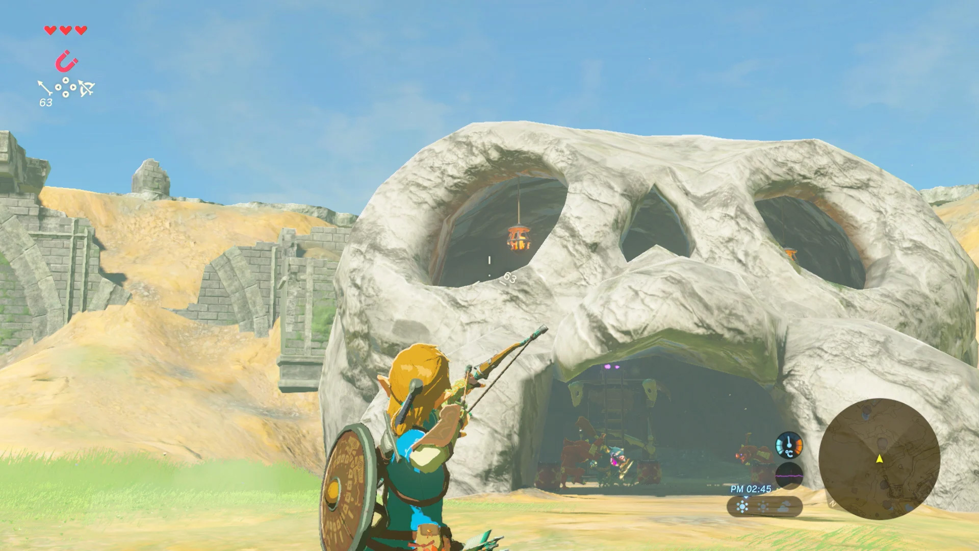 The Legend of Zelda: Breath of the Wild screenshot: cel-shaded, painterly, third-person, no outlines, two-tone cel (environment, character, combat)