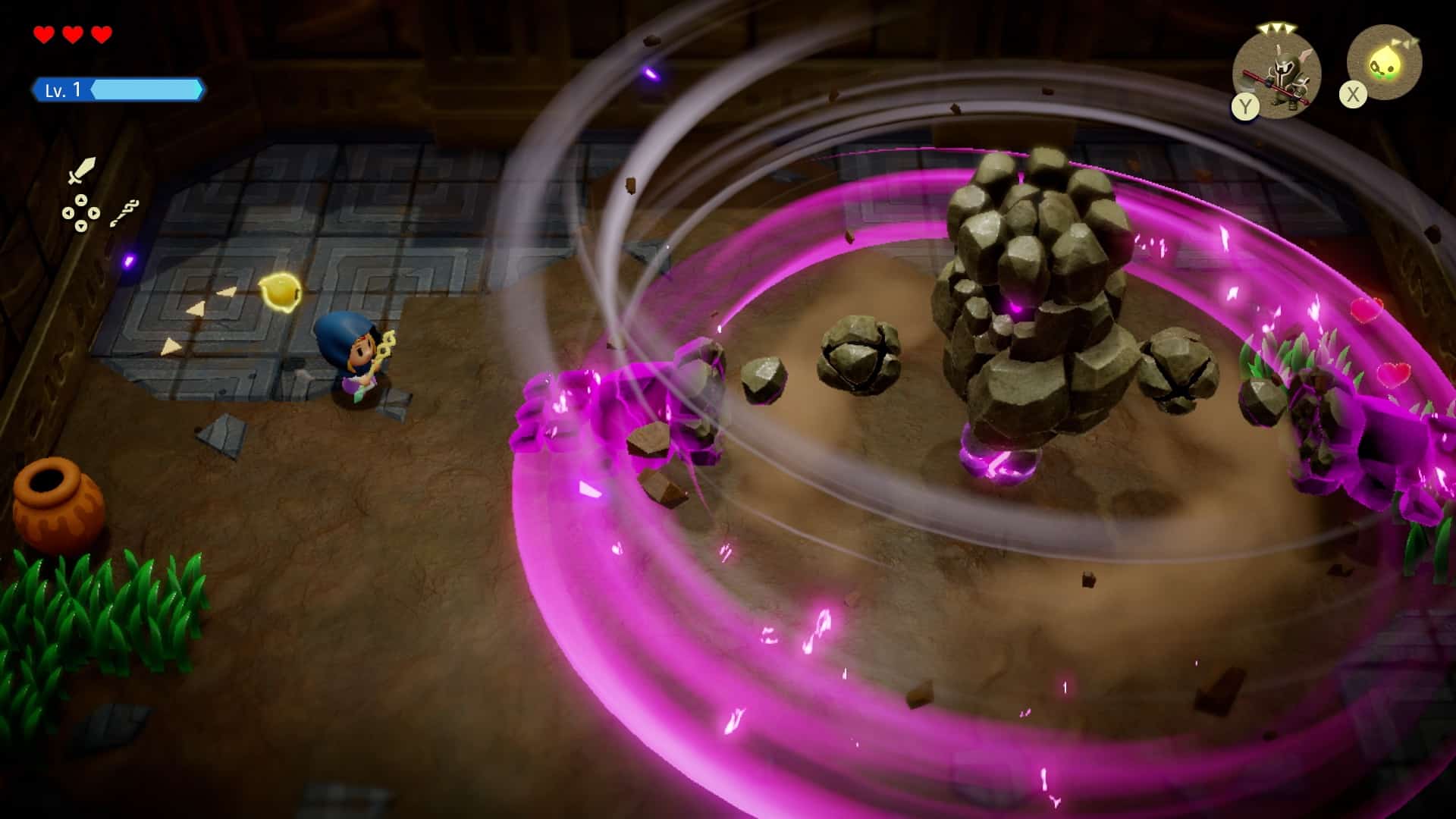 The Legend of Zelda: Echoes of Wisdom screenshot: stylized 3d, diorama, three-quarter, no outlines, soft gradient (combat)
