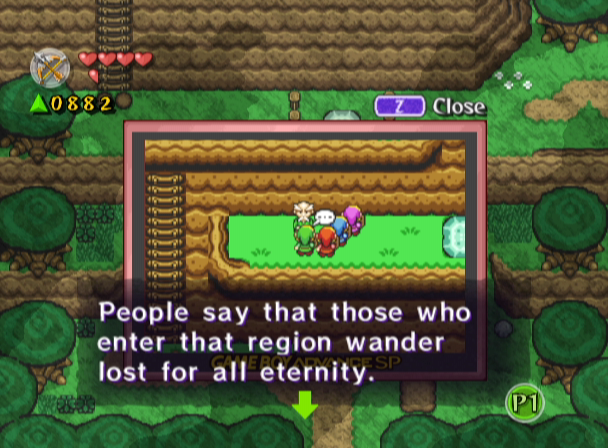 The Legend of Zelda: Four Swords Adventures screenshot: pixel art, three-quarter, colored outlines, baked lighting (environment, cutscene)