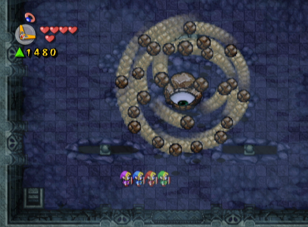 The Legend of Zelda: Four Swords Adventures screenshot: pixel art, three-quarter, colored outlines, baked lighting (environment, combat)