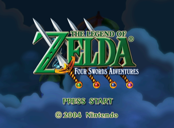 The Legend of Zelda: Four Swords Adventures screenshot: pixel art, three-quarter, colored outlines, baked lighting (ui / menu)