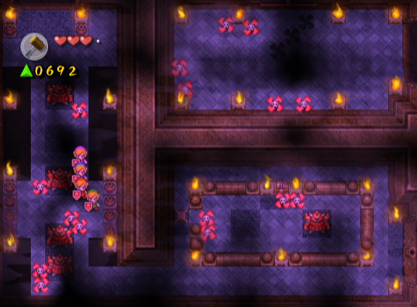The Legend of Zelda: Four Swords Adventures screenshot: pixel art, three-quarter, colored outlines, baked lighting (environment)