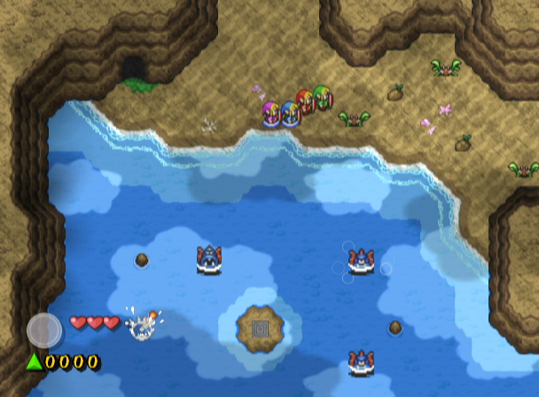 The Legend of Zelda: Four Swords Adventures screenshot: pixel art, three-quarter, colored outlines, baked lighting (environment)