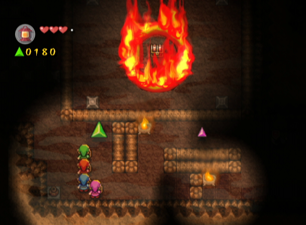 The Legend of Zelda: Four Swords Adventures screenshot: pixel art, three-quarter, colored outlines, baked lighting (environment)