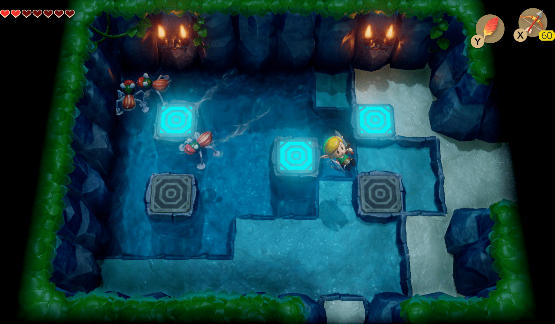 The Legend of Zelda: Link's Awakening (Nintendo Switch) screenshot: stylized 3d, diorama, three-quarter, side-scrolling, no outlines, soft gradient (environment, combat)