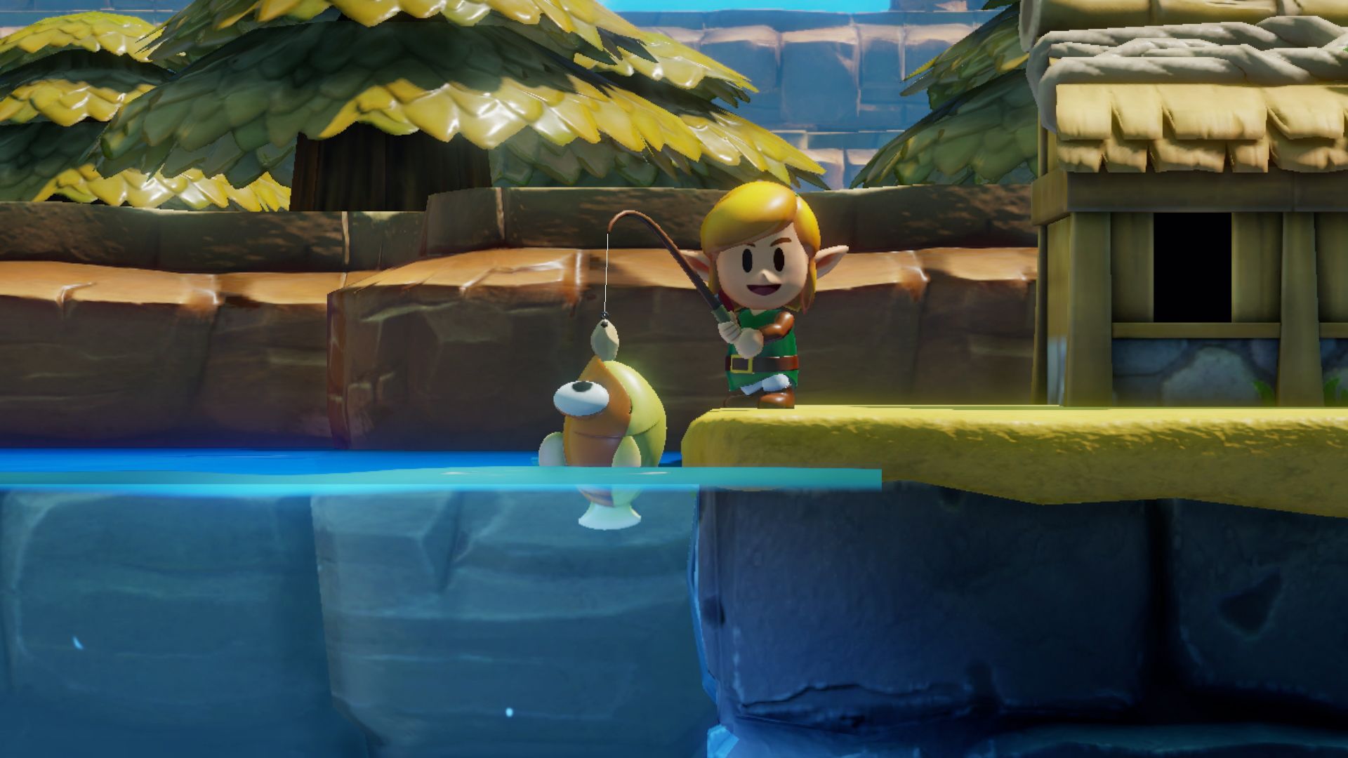 The Legend of Zelda: Link's Awakening (Nintendo Switch) screenshot: stylized 3d, diorama, three-quarter, side-scrolling, no outlines, soft gradient (environment, character)