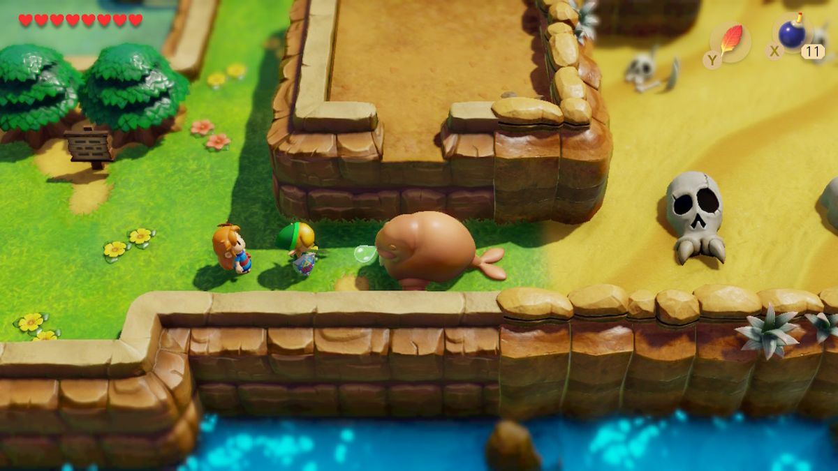 The Legend of Zelda: Link's Awakening (Nintendo Switch) screenshot: stylized 3d, diorama, three-quarter, side-scrolling, no outlines, soft gradient (environment, character)
