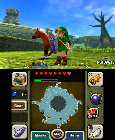 The Legend of Zelda: Majora's Mask 3D screenshot: stylized 3d, third-person, no outlines, soft gradient (environment, character)