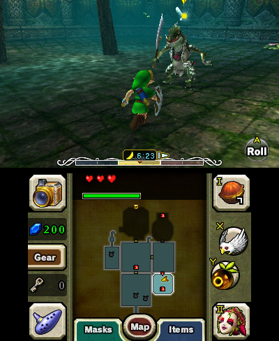 The Legend of Zelda: Majora's Mask 3D screenshot: stylized 3d, third-person, no outlines, soft gradient (environment, character, combat)