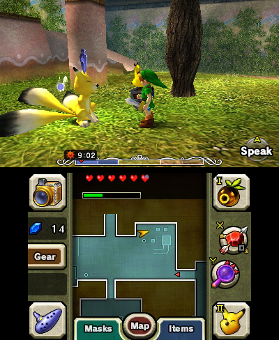 The Legend of Zelda: Majora's Mask 3D screenshot: stylized 3d, third-person, no outlines, soft gradient (environment, character)