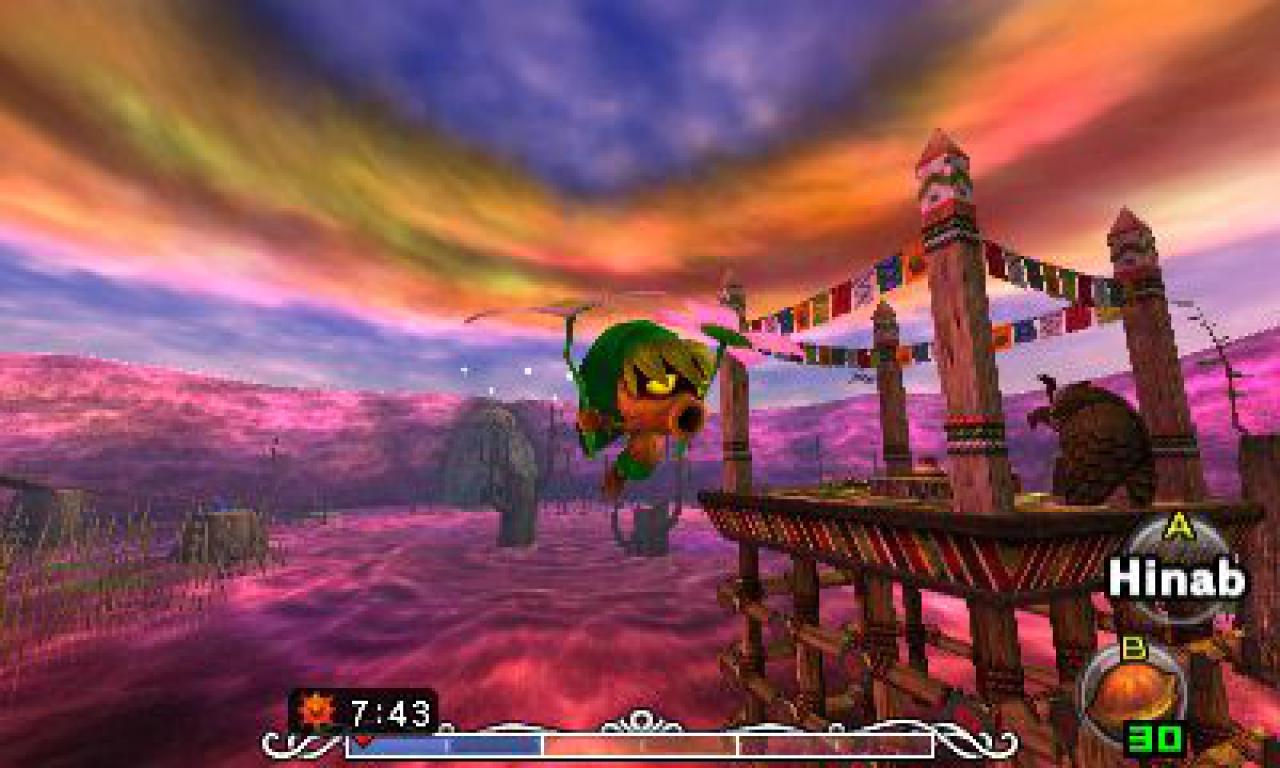 The Legend of Zelda: Majora's Mask 3D screenshot: stylized 3d, third-person, no outlines, soft gradient (environment, character)