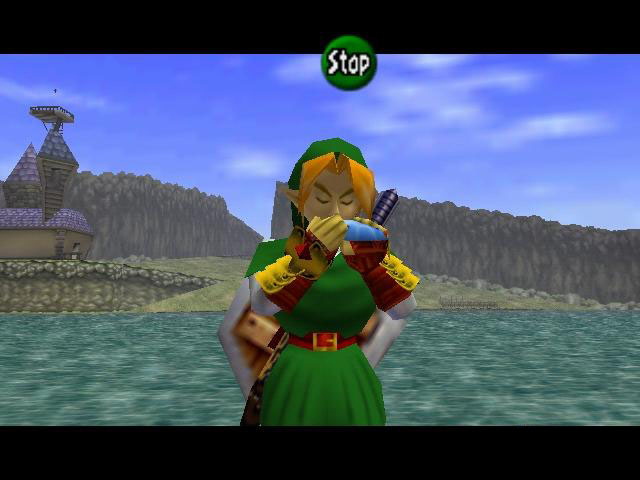 The Legend of Zelda: Ocarina of Time screenshot: low-poly, third-person, no outlines, soft gradient (character)