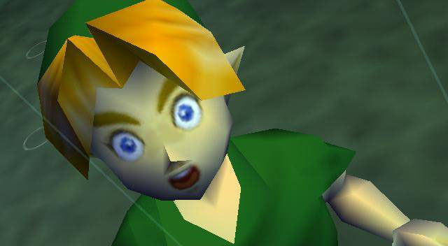 The Legend of Zelda: Ocarina of Time screenshot: low-poly, third-person, no outlines, soft gradient (character, cutscene)