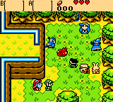 The Legend of Zelda: Oracle of Ages screenshot: pixel art, three-quarter, black outlines (environment, cutscene)