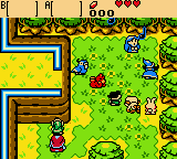 The Legend of Zelda: Oracle of Ages screenshot: pixel art, three-quarter, black outlines (environment, character, cutscene)