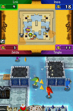 The Legend of Zelda: Spirit Tracks screenshot: cel-shaded, low-poly, three-quarter, third-person, no outlines (combat, ui / menu)