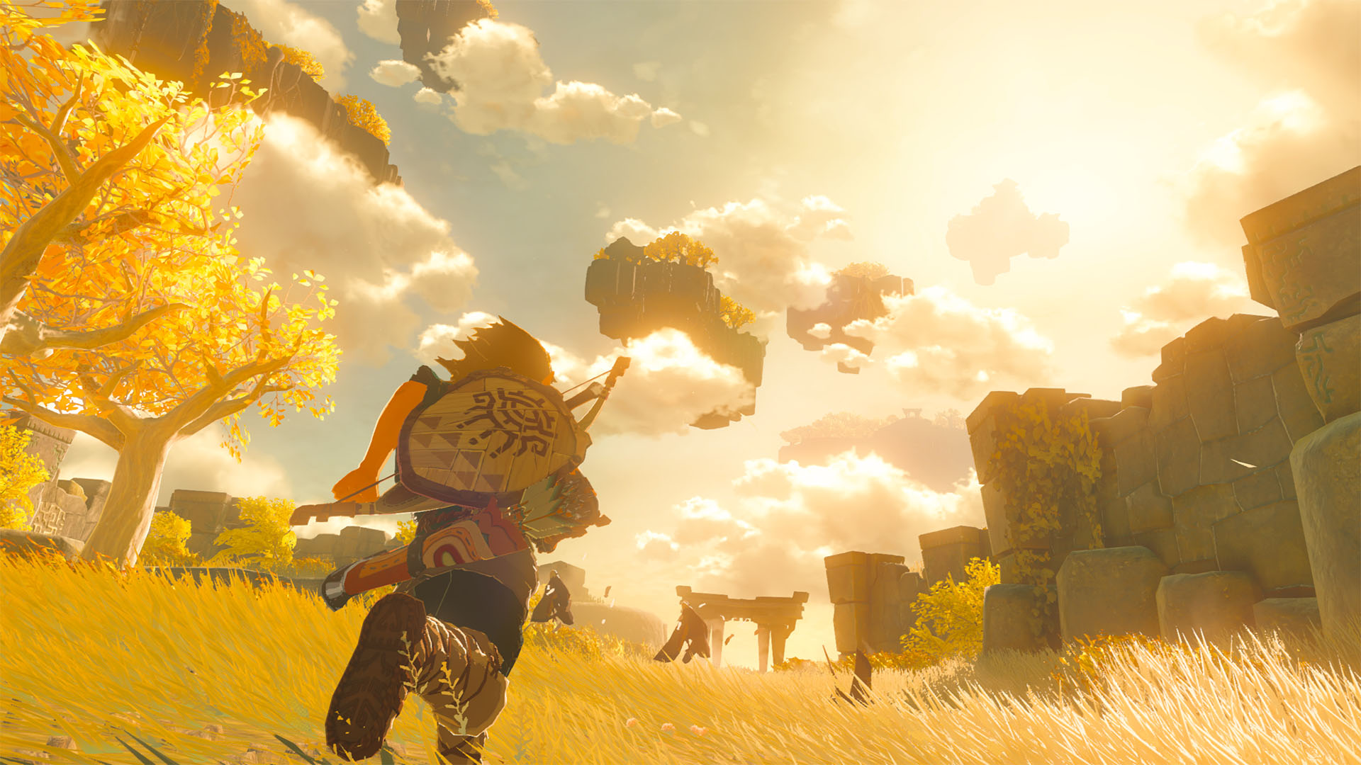 The Legend of Zelda: Tears of the Kingdom screenshot: cel-shaded, third-person, no outlines, two-tone cel (environment, character)