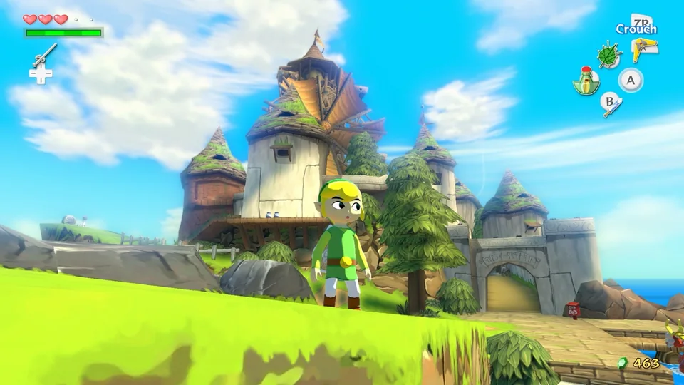 The Legend of Zelda: The Wind Waker screenshot: cel-shaded, third-person, no outlines, two-tone cel (character)