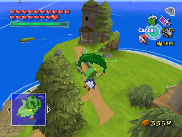 The Legend of Zelda: The Wind Waker screenshot: cel-shaded, third-person, no outlines, two-tone cel (environment)