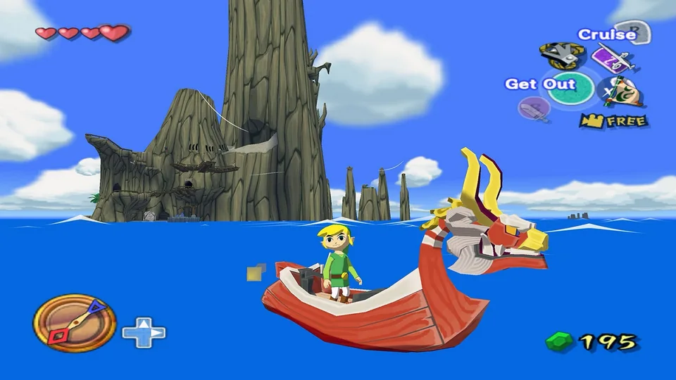 The Legend of Zelda: The Wind Waker screenshot: cel-shaded, third-person, no outlines, two-tone cel (environment)