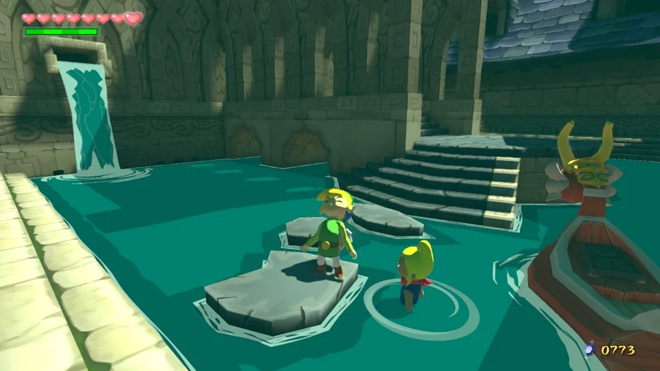 The Legend of Zelda: The Wind Waker HD screenshot: cel-shaded, third-person, no outlines, two-tone cel (environment)