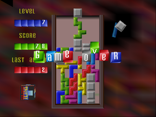 The Next Tetris screenshot: low-poly, fixed camera, no outlines, soft gradient (ui / menu)
