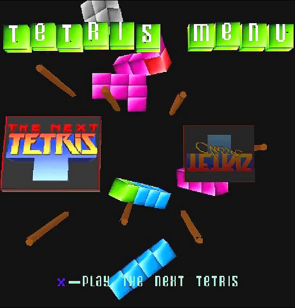 The Next Tetris screenshot: low-poly, fixed camera, no outlines, soft gradient (ui / menu)