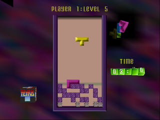 The Next Tetris screenshot: low-poly, fixed camera, no outlines, soft gradient (ui / menu)