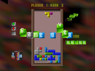 The Next Tetris screenshot: low-poly, fixed camera, no outlines, soft gradient (ui / menu)