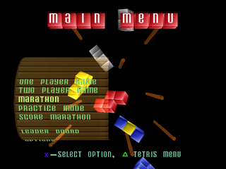 The Next Tetris screenshot: low-poly, fixed camera, no outlines, soft gradient (ui / menu)
