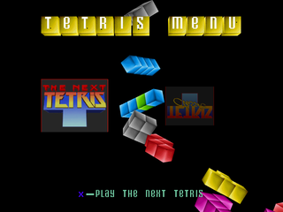 The Next Tetris screenshot: low-poly, fixed camera, no outlines, soft gradient (ui / menu)