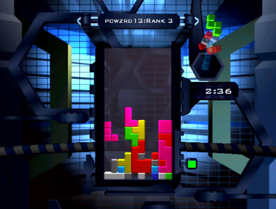 The Next Tetris screenshot: low-poly, fixed camera, no outlines, soft gradient (ui / menu)