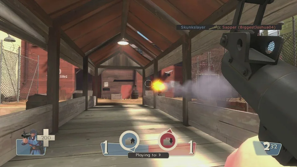The Orange Box screenshot: realistic, stylized 3d, first-person, no outlines, soft gradient (combat, environment)