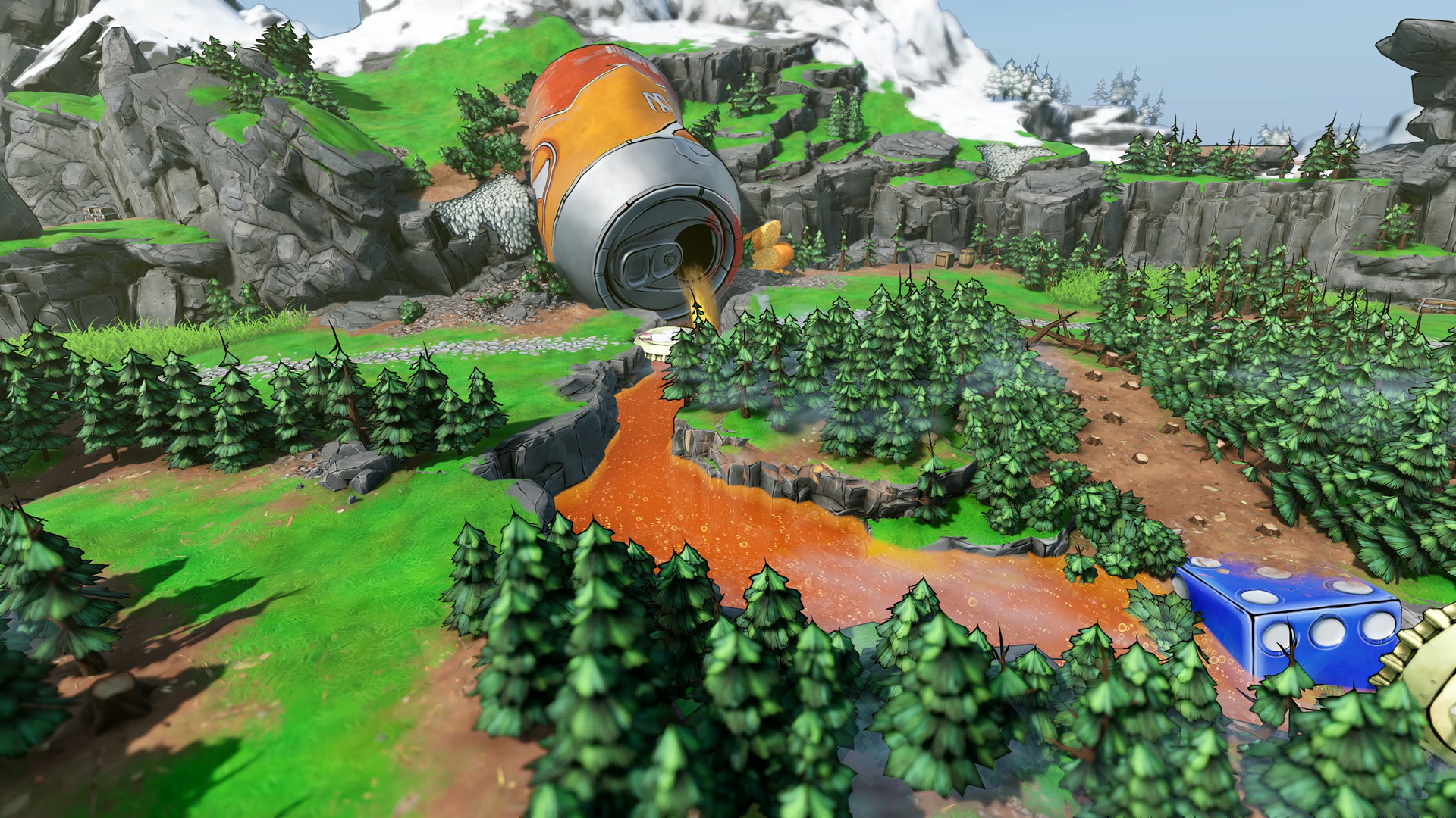 Tiny Tina's Wonderlands screenshot: cel-shaded, diorama, first-person, three-quarter, black outlines, soft gradient (environment)
