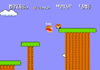 VS. Super Mario Bros. screenshot: pixel art, side-scrolling, black outlines, flat / unlit (environment, combat)