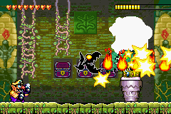 Wario Land 4 screenshot: pixel art, side-scrolling, black outlines, baked lighting (combat)