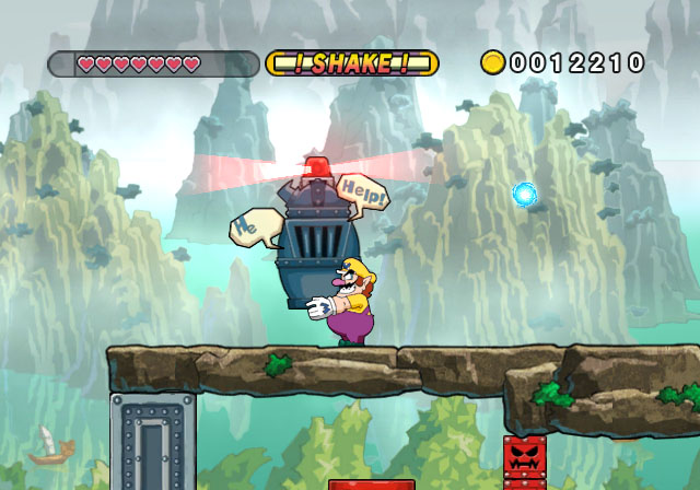 Wario Land: Shake It! screenshot: hand-drawn, painterly, side-scrolling, black outlines, two-tone cel (environment, character)