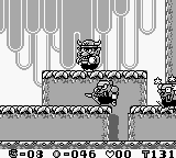 Wario Land: Super Mario Land 3 screenshot: pixel art, side-scrolling, black outlines, dithered shading (environment, character)