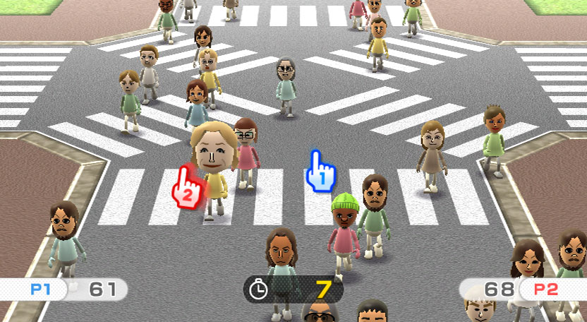 Wii Play screenshot: stylized 3d, vector / flat, hand-drawn, fixed camera, top-down, third-person, no outlines, soft gradient (environment, character)