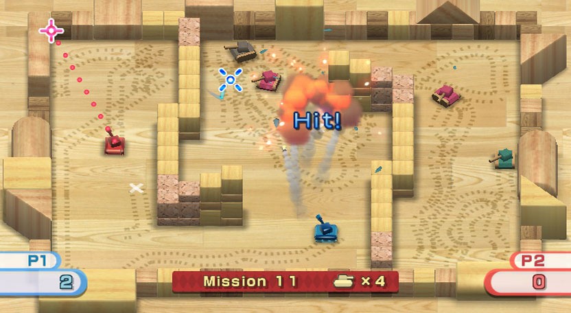Wii Play screenshot: stylized 3d, vector / flat, hand-drawn, fixed camera, top-down, third-person, no outlines, soft gradient (environment, combat)
