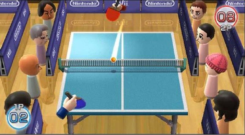 Wii Play screenshot: stylized 3d, vector / flat, hand-drawn, fixed camera, top-down, third-person, no outlines, soft gradient (environment)