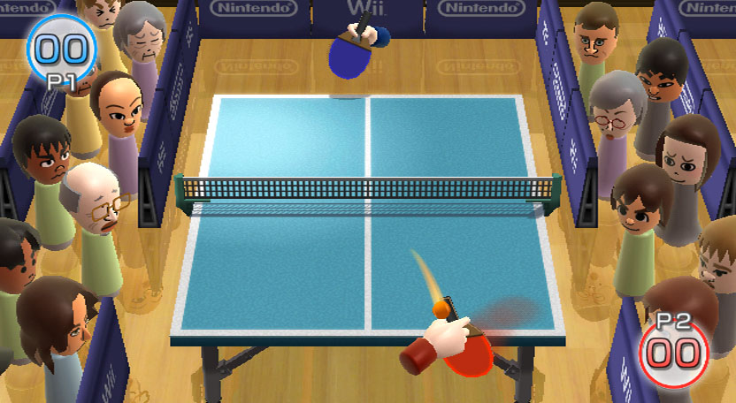 Wii Play screenshot: stylized 3d, vector / flat, hand-drawn, fixed camera, top-down, third-person, no outlines, soft gradient (environment)