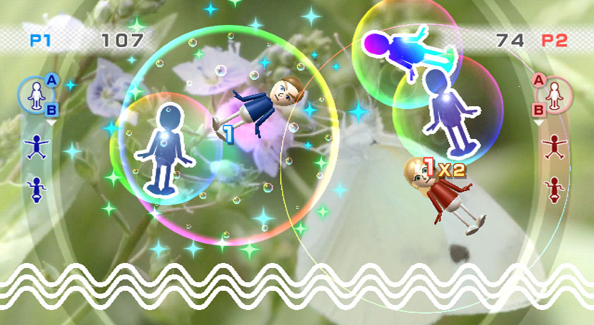 Wii Play screenshot: stylized 3d, vector / flat, hand-drawn, fixed camera, top-down, third-person, no outlines, soft gradient (character)