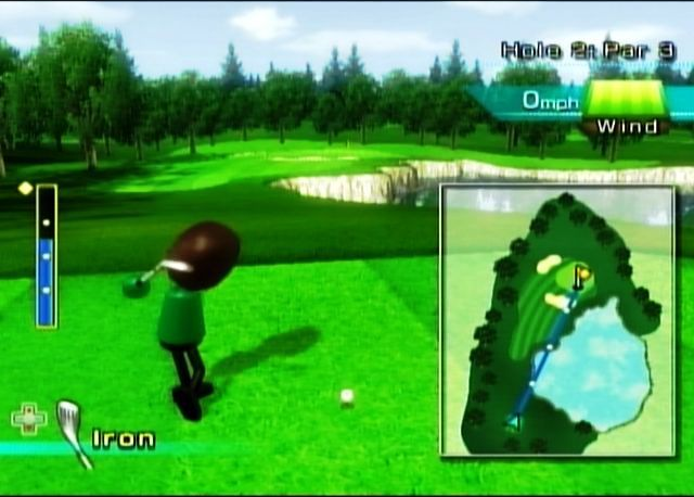 Wii Sports screenshot: stylized 3d, third-person, fixed camera, no outlines, soft gradient (environment, character)