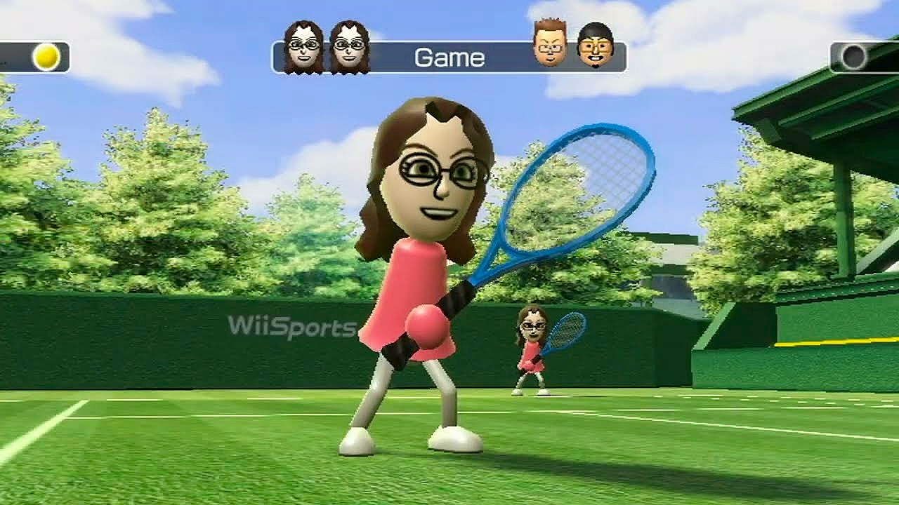 Wii Sports screenshot: stylized 3d, third-person, fixed camera, no outlines, soft gradient (environment, character)