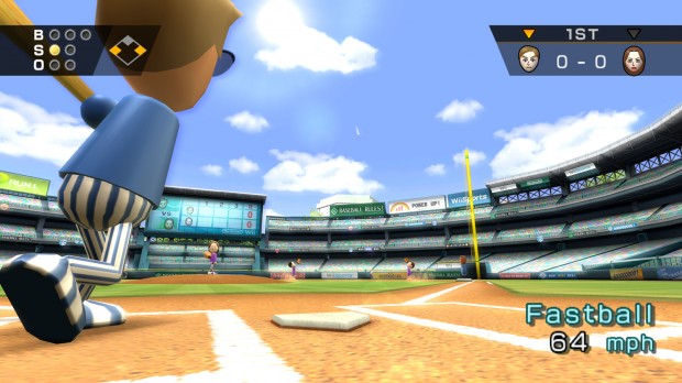 Wii Sports screenshot: stylized 3d, third-person, fixed camera, no outlines, soft gradient (environment, character)