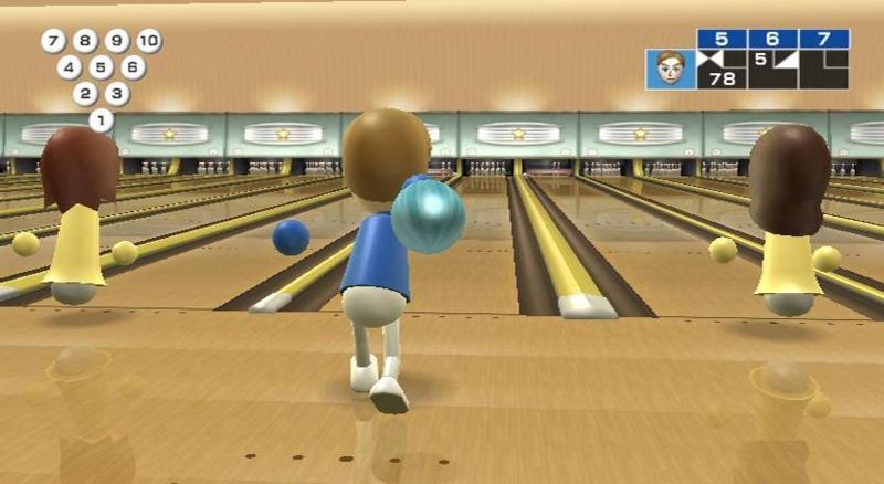 Wii Sports screenshot: stylized 3d, third-person, fixed camera, no outlines, soft gradient (environment, character)