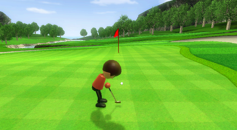Wii Sports screenshot: stylized 3d, third-person, fixed camera, no outlines, soft gradient (environment, character)